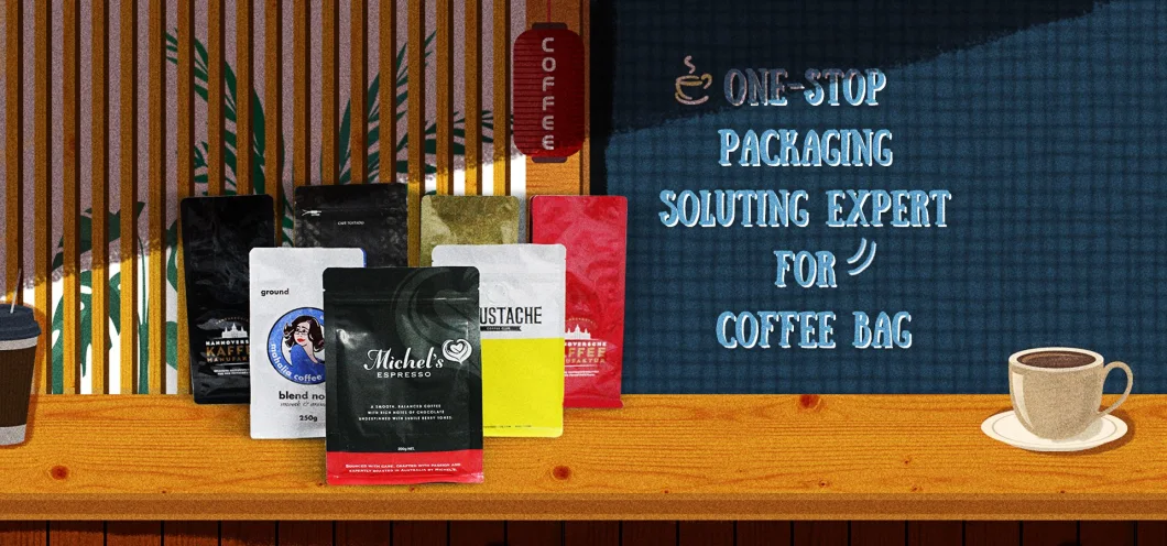 Custom Printing Quad Flat Bottom Plastic Pouch Pocket Zipper Side Gusset Ziplock Valve Zip Lock Bags with Logo Coffee